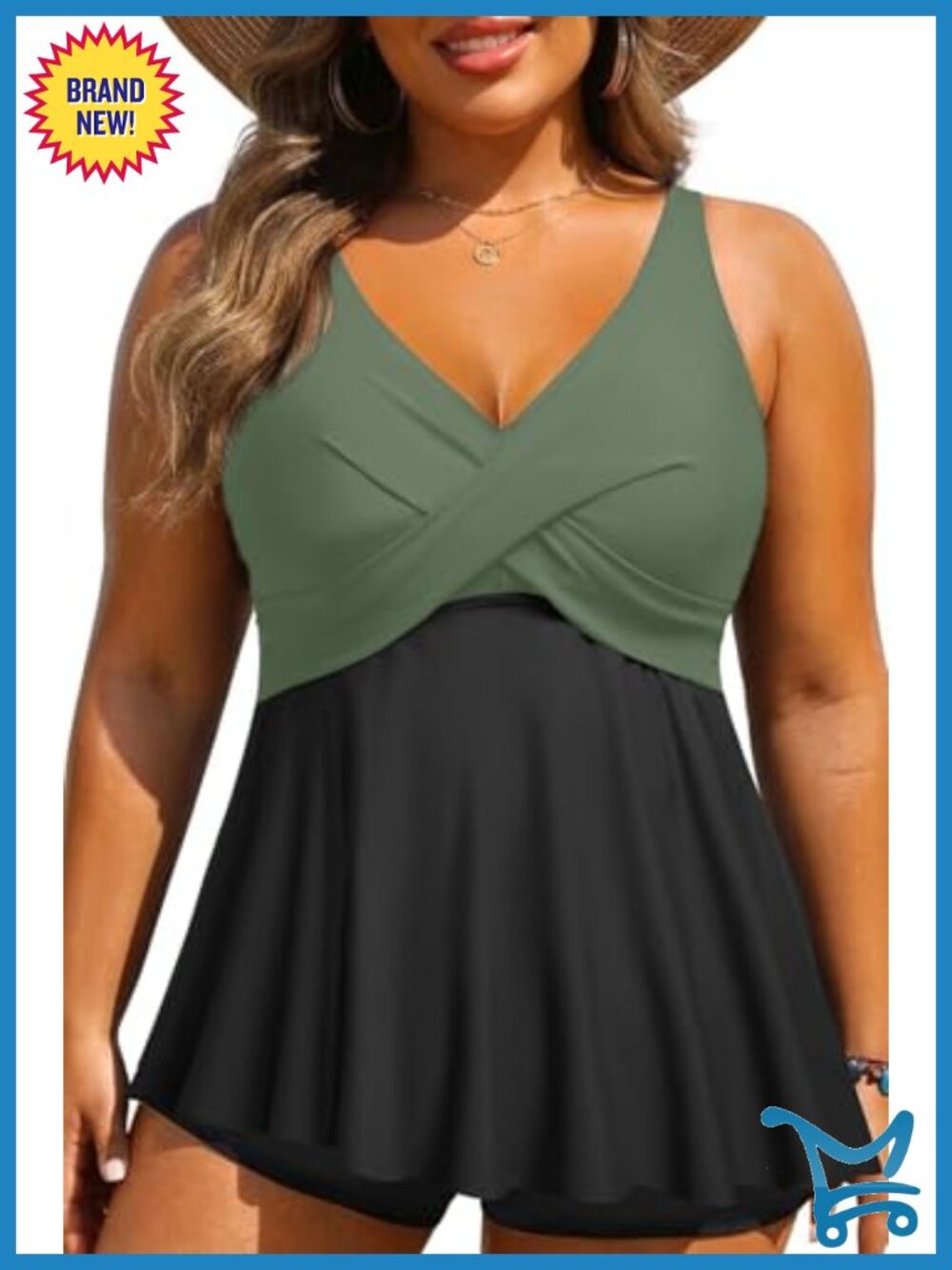 Plus Size Flowy Tankini Top Twist Front Modest Swim Top Only